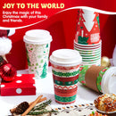 24Pcs 16 oz 6 Designs Christmas Disposable Paper Cups With Cup Sleeves and Lids