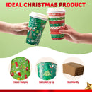 24Pcs 16 oz 6 Designs Christmas Disposable Paper Cups With Cup Sleeves and Lids