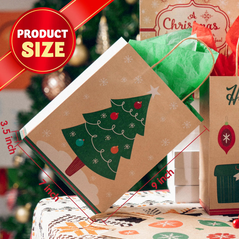 24Pcs 6 Designs Christmas Gift Bags Kraft Foil 7x9x3.5in