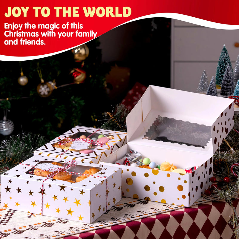 24 Pcs Christmas Cookie Boxes, Gold Foil Treat Boxes with Windows 9 "x 6.2" x 3 "