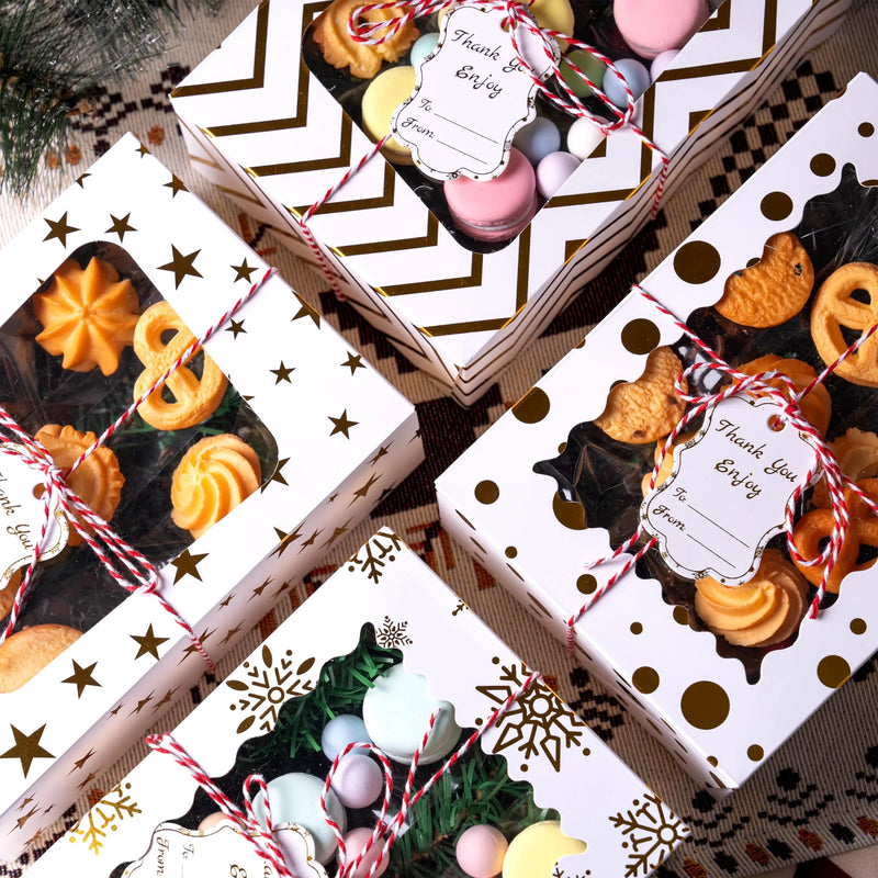 24 Pcs Christmas Cookie Boxes, Gold Foil Treat Boxes with Windows 9 "x 6.2" x 3 "