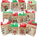 24Pcs Christmas Kraft Gift Bags with Assorted Christmas Prints