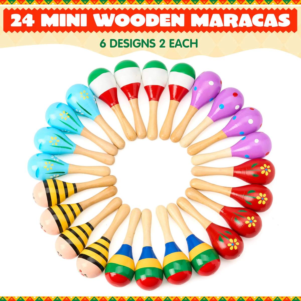 Morcheiong 24-Piece DIY Wooden Maracas Set With Multicolor Pens – Fiesta Party Favors & Decor