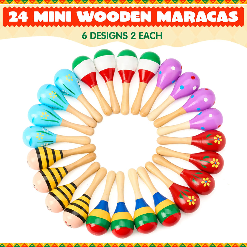 24Pcs Cinco De Mayo Mini Wooden Maracas for Kids