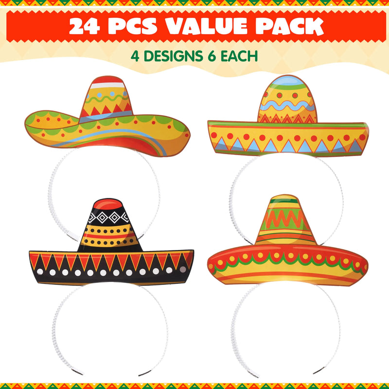 24Pcs Cinco de Mayo Sombrero Headbands for Mexican Themed Fiesta Party