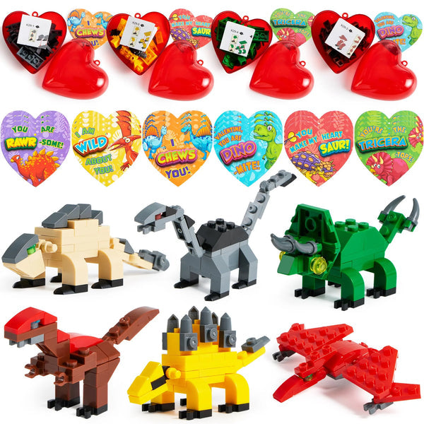 26Packs Animal Building Blocks Valentines Heart Boxes Filled for Kids Valentines Cards