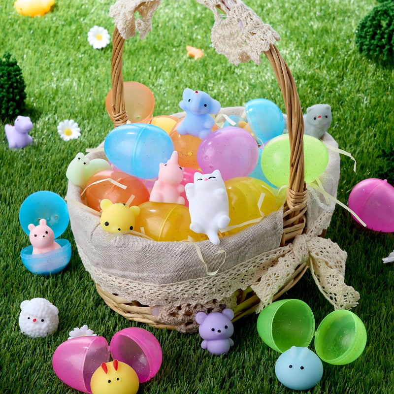 24Pcs Easter Glitter Transparent Prefilled Eggs with Mochi for Easter Egg Hunt