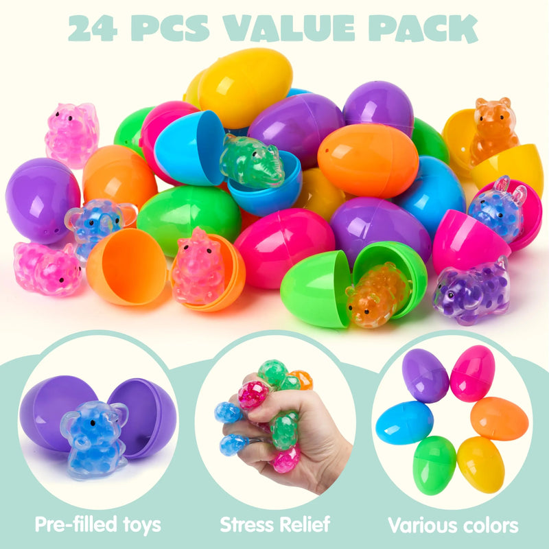 24Pcs Easter Prefilled Eggs with Mochi Squishy Toy for Easter Egg Hunt