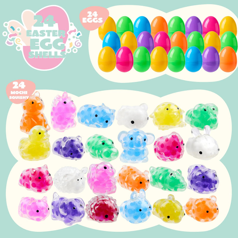 24Pcs Easter Prefilled Eggs with Mochi Squishy Toy for Easter Egg Hunt