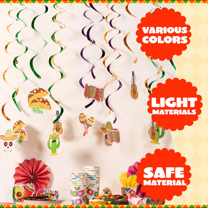24Pcs Mexican Fiesta Hanging Swirl Decorations for Fiesta Taco Bar Party Decor
