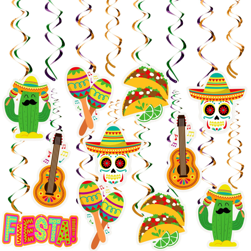 24Pcs Mexican Fiesta Hanging Swirl Decorations for Fiesta Taco Bar Party Decor