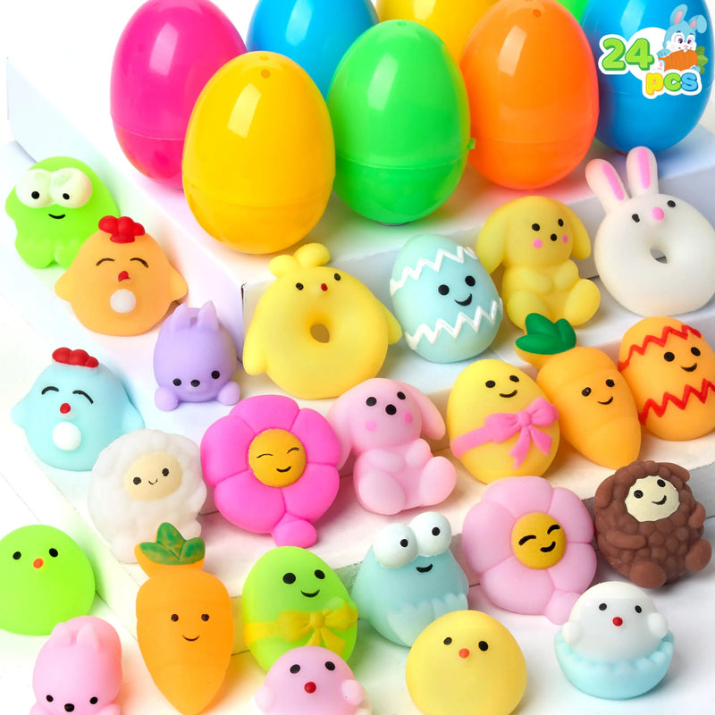 24Pcs Mochi Squishy Toy Prefilled Easter Eggs, Squeeze Toy Fillers for Easter Egg Hunt