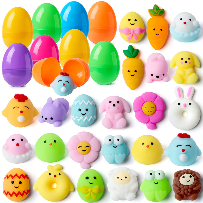 24Pcs Mochi Squishy Toy Prefilled Easter Eggs, Squeeze Toy Fillers for Easter Egg Hunt