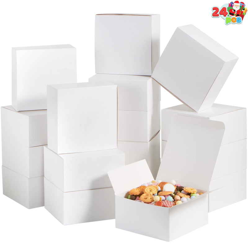 24Pcs Plain White Treat Bakery Cookie Boxes with Lids 8in x 8in x 4in