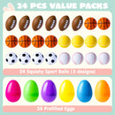 24Pcs Pre-Filled Easter Eggs with Sports Stress Balls Squishy Toy, Kids Easter Egg Hunt