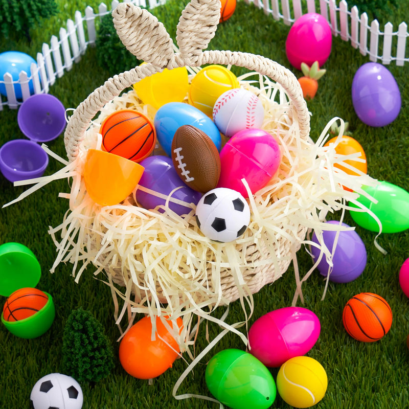 24Pcs Pre-Filled Easter Eggs with Sports Stress Balls Squishy Toy, Kids Easter Egg Hunt