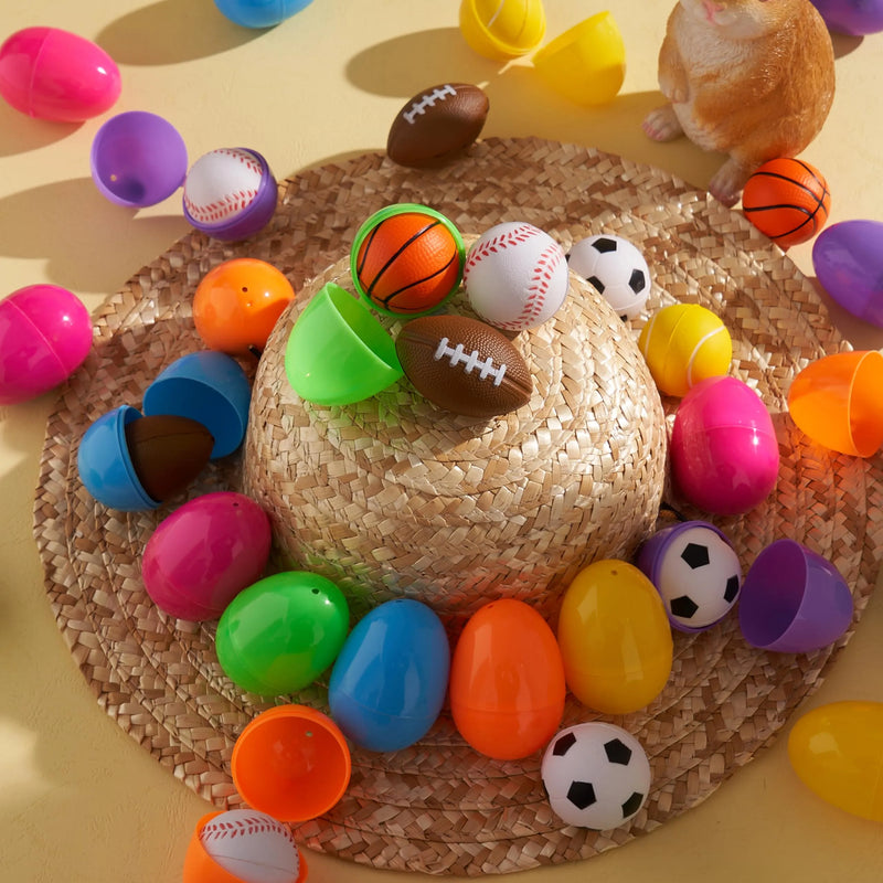 24Pcs Pre-Filled Easter Eggs with Sports Stress Balls Squishy Toy, Kid