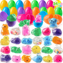 24Pcs Prefilled Easter Eggs with Cute Animal Mochi Squishy Toys for Egg Hunt, Basket Stuffers & Party Favors