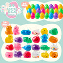 24Pcs Prefilled Easter Eggs with Cute Animal Mochi Squishy Toys for Egg Hunt, Basket Stuffers & Party Favors
