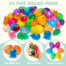 24Pcs Prefilled Easter Eggs with Cute Animal Mochi Squishy Toys for Egg Hunt, Basket Stuffers & Party Favors