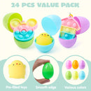 24Pcs Prefilled Easter Eggs with Mochi and pop Bubble Keychains for Kids to Egg Hunt