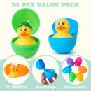 24Pcs Prefilled Easter Eggs with Rubber Ducks, Variety Duckies for Easter Egg Hunt