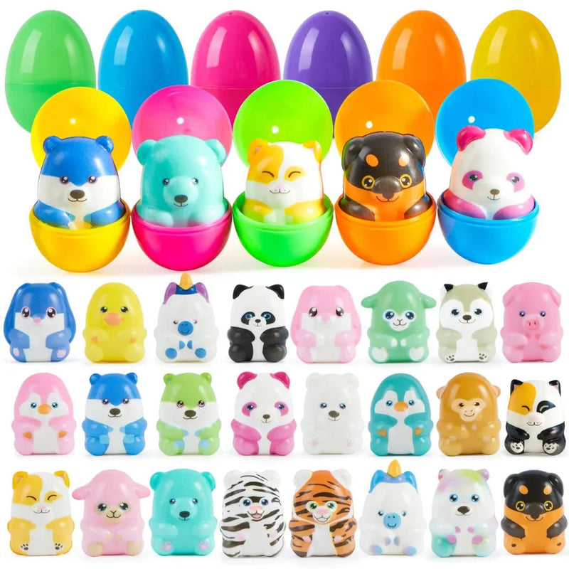 24Pcs Prefilled Easter Eggs with Squishy Toys, Kids Easter Egg Hunt