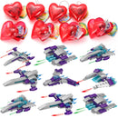 24Pcs Prefilled Hearts with Spaceship Building Blocks and Valentines Day Cards for Kids-Classroom Exchange Gifts