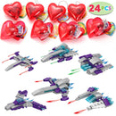 24Pcs Prefilled Hearts with Spaceship Building Blocks and Valentines Day Cards for Kids-Classroom Exchange Gifts