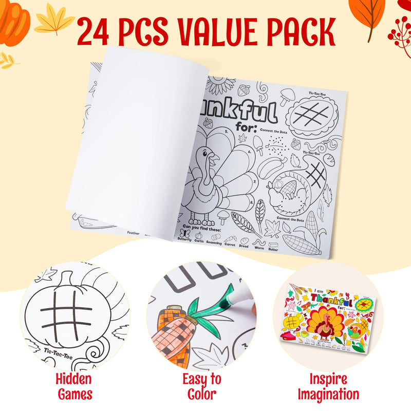 24Pcs Thanksgiving Turkey Coloring Placemats for Kids School Activities Party Decoration
