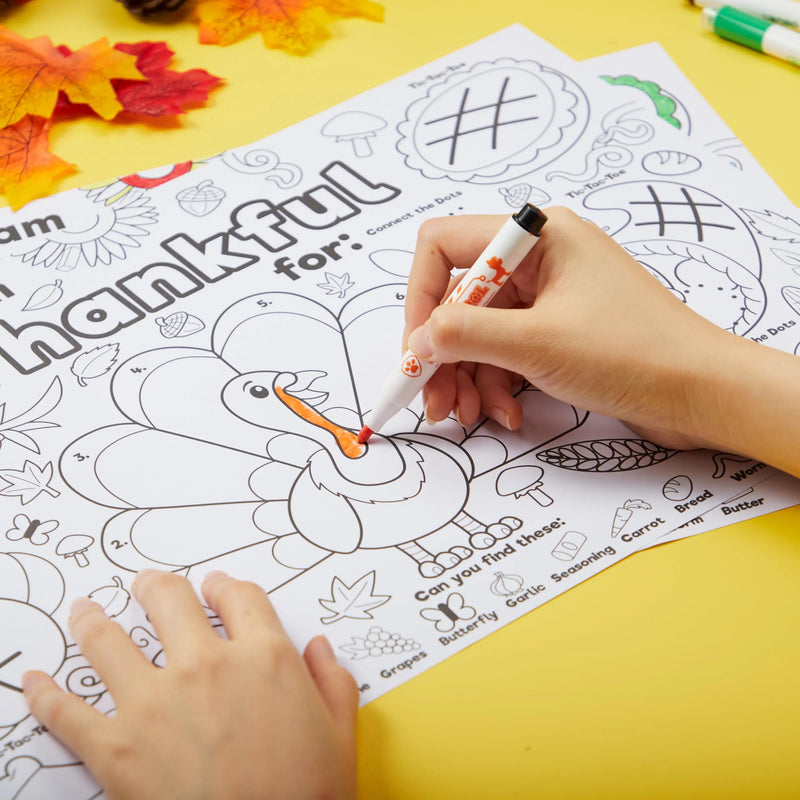 24Pcs Thanksgiving Turkey Coloring Placemats for Kids School Activities Party Decoration
