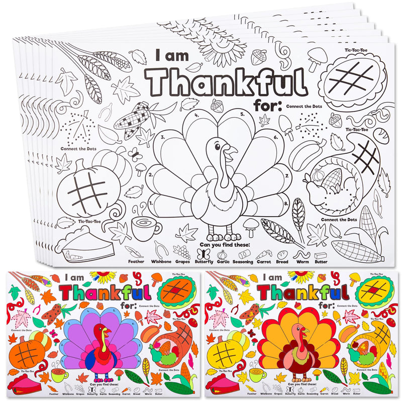24Pcs Thanksgiving Turkey Coloring Placemats for Kids School Activities Party Decoration