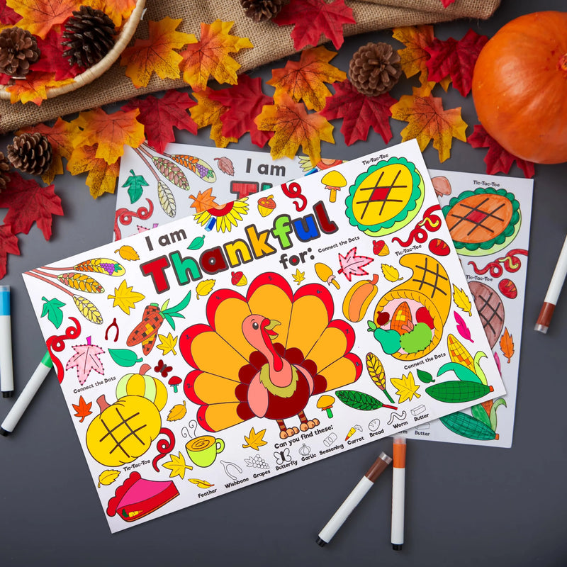 24Pcs Thanksgiving Turkey Coloring Placemats for Kids School Activities Party Decoration