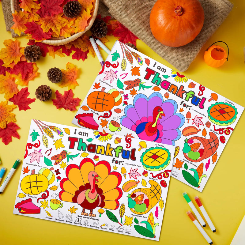 24Pcs Thanksgiving Turkey Coloring Placemats for Kids School Activities Party Decoration