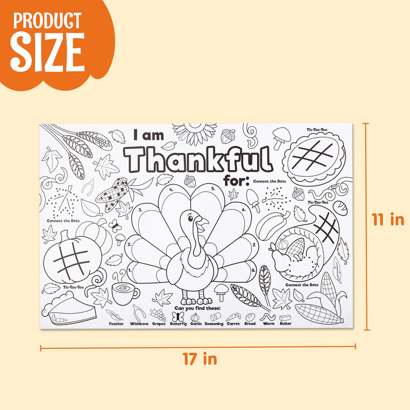 24Pcs Thanksgiving Turkey Coloring Placemats for Kids School Activities Party Decoration