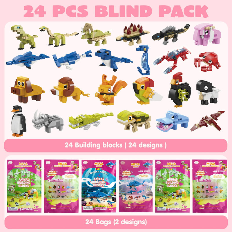 24Pcs Valentines Animal Building Blocks with Blind Bag