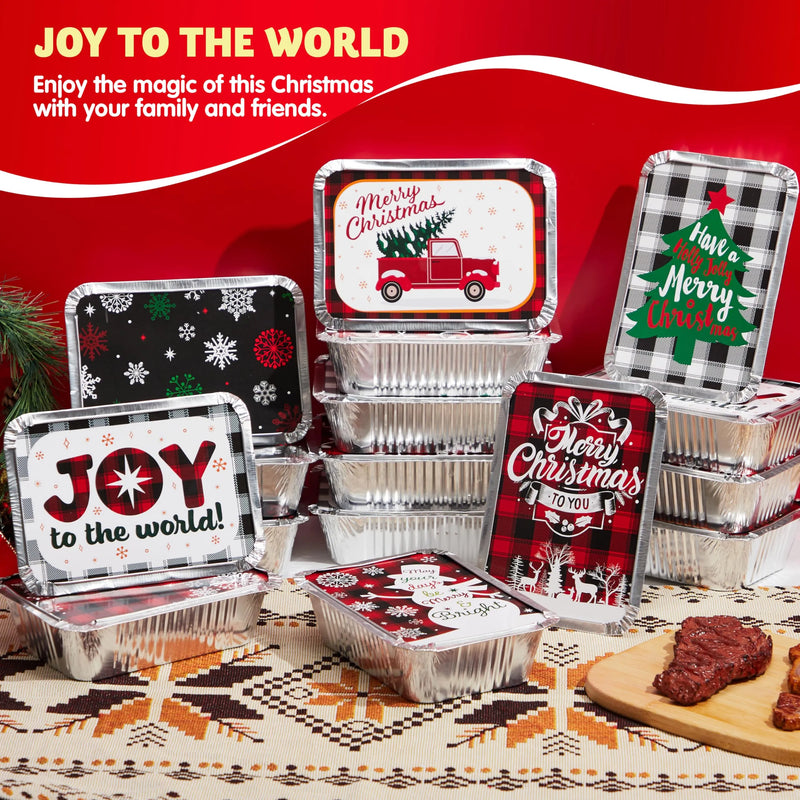 24 Pieces 8 Holiday Designs 7in *5in *2in Christmas Rectangular Treat Foil Containers