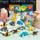 24pcs Safari Animal Building Blocks with Valentines Day Cards for Kids-Classroom Exchange Gifts