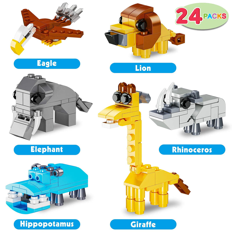 24pcs Safari Animal Building Blocks with Valentines Day Cards for Kids-Classroom Exchange Gifts