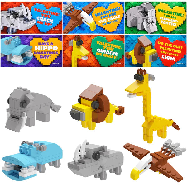 Animal Building Blocks Valentines Heart Boxes Filled for Kids Valentines Cards