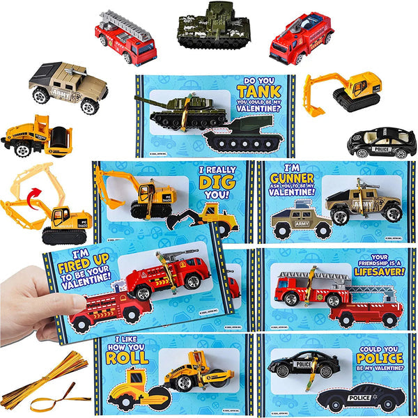 16Pcs Kids Valentines Cards With Pull Back Monster Truck-Classroom Exchange Gifts