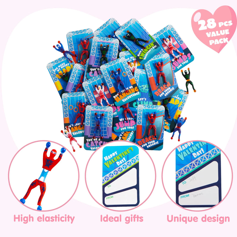 28 Pack Valentine’s Day Ninja Sticky Man with Cards, Classroom Exchange Gift for Kids