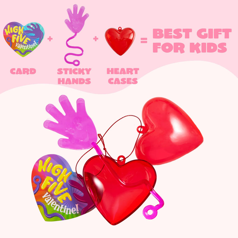 28 Pack Valentine’s Day Sticky Hands with Cards, Classroom Exchange Gift for Kids