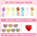 28 Pack Valentine’s Day Sticky Hands with Cards, Classroom Exchange Gift for Kids