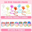 28 Pack Valentine’s Day Sticky Hands with Cards, Classroom Exchange Gift for Kids