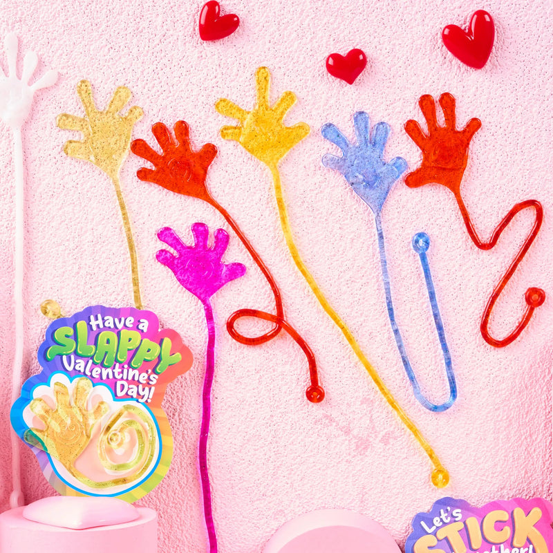 28 Pack Valentine’s Day Sticky Hands with Cards, Classroom Exchange Gift for Kids