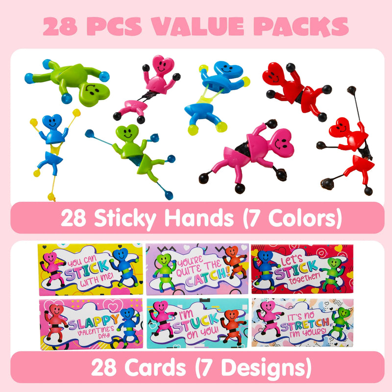 28 Pack Valentine’s Day Sticky Man Toys with Cards, Classroom Exchange Gift for Kids