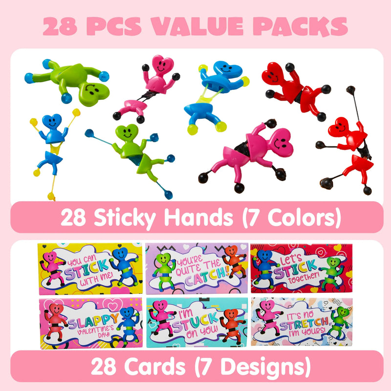 28 Pack Valentineโs Day Sticky Man Toys with Cards, Classroom Exchange