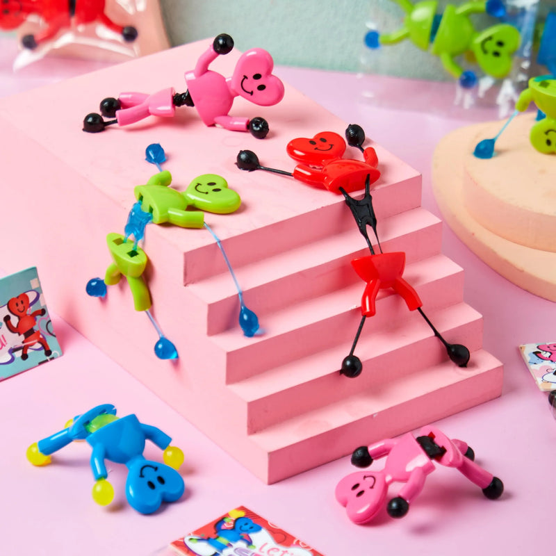 28 Pack Valentineโs Day Sticky Man Toys with Cards, Classroom Exchange