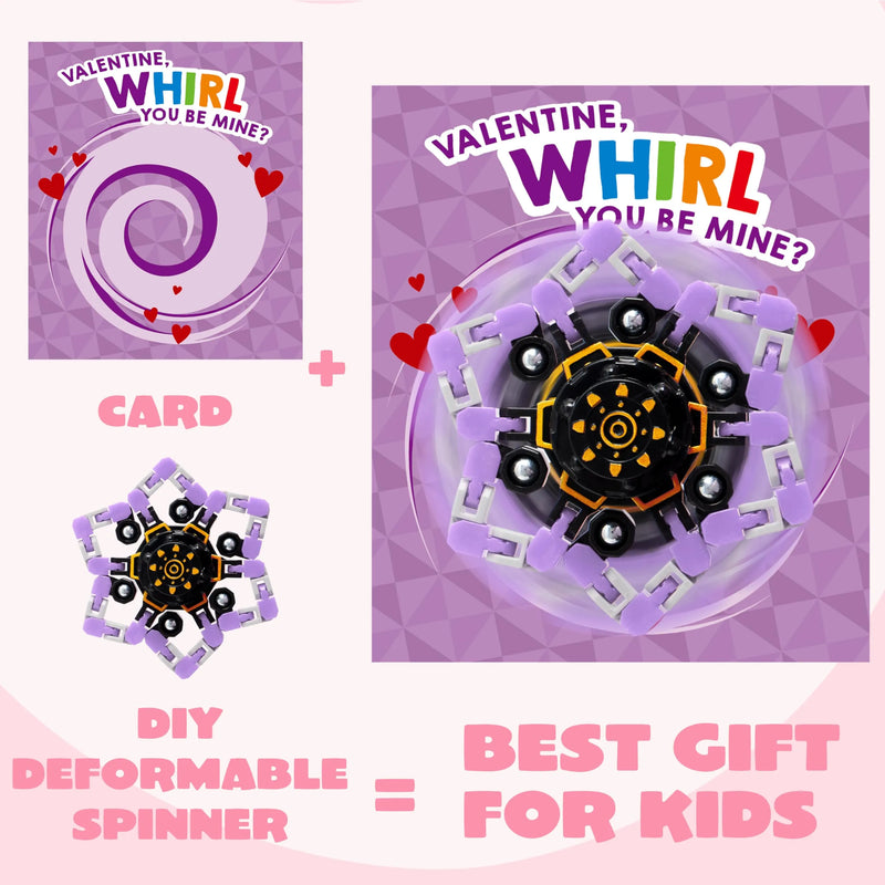 28 Packs Valentine’s Day 3-Design Gift Cards with Fidget Spinners for Kids School Exchange